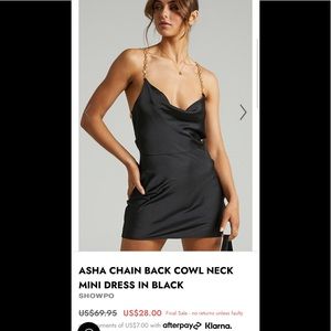 ASHA CHAIN BACK COWL NECK MINI DRESS IN BLACK